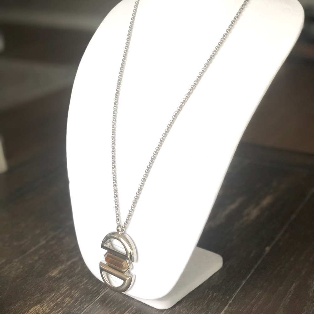 NWT Lia Sophia Silver Chunky Circular Long Pendant Necklace